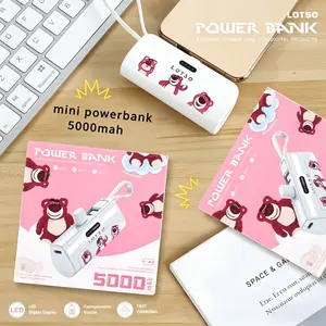 Power Bank Mini Lucu Portabel 5000mAh PD Pengisian Cepat 2-in-1 Pengisi Daya Portabel, Kabel Data, Baterai, Power Bank dengan Antarmuka Lightning, Kompatibel dengan iPhone Tipe-C