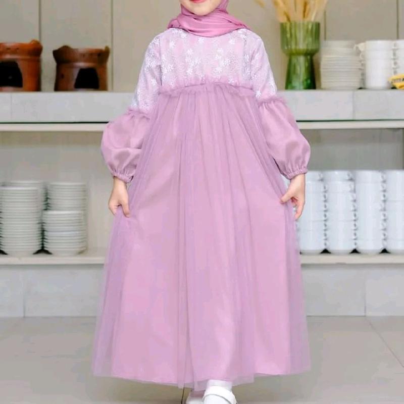 Mafaza Dress Kids Pesta Brukat Mewah Simple Elegant Gamis Anak Perempuan Muslimah Umur 3 4 5 6 Tahun Bahan Velvet Mix Tile Gaun Lebaran Baju Anak Cewek Perempuan Kondangan 4