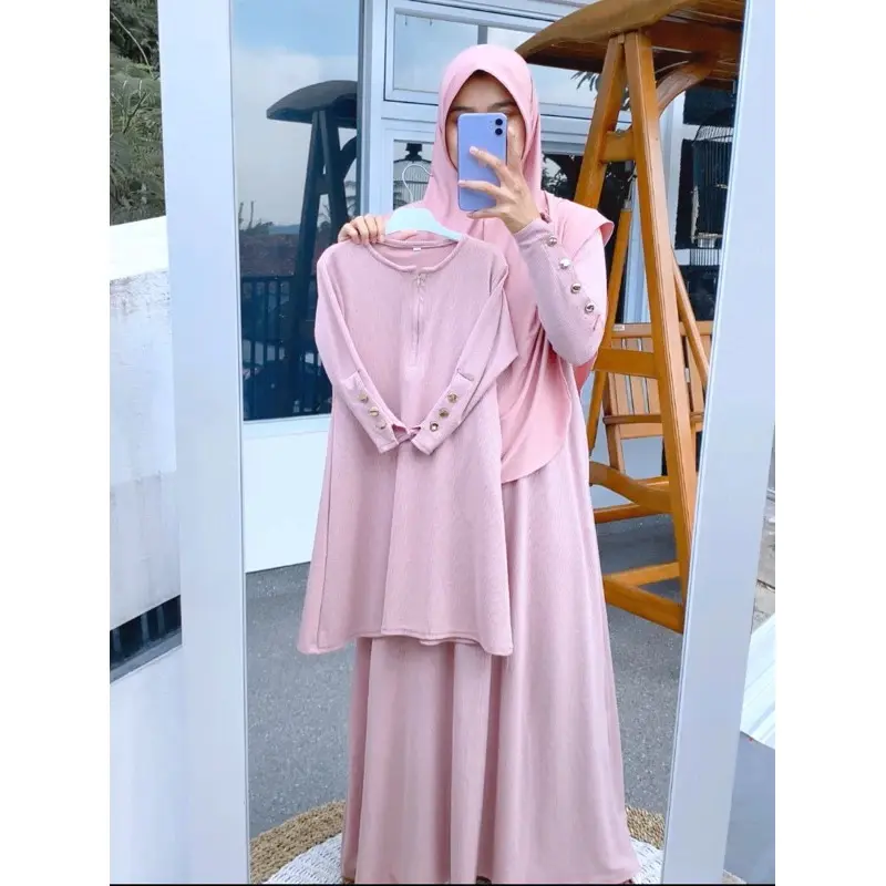 Abaya Madina Couple Ibu dan anak usia 1-15 tahun bahan seline rib viscose adem lengan kancing gold