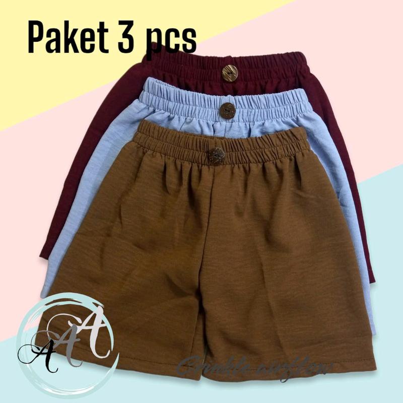 Paket 3 pcs Celana Pendek Anak Perempuan Crinkle airflow 1 - 10 Tahun 2