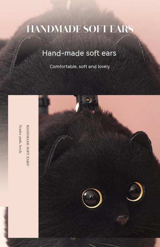 Product Introduction of One Shoulder Bag Female Design Small Man Messenger Bag Versatile Hand Made Autumn and Winter Plush Cute Cat Bag 15