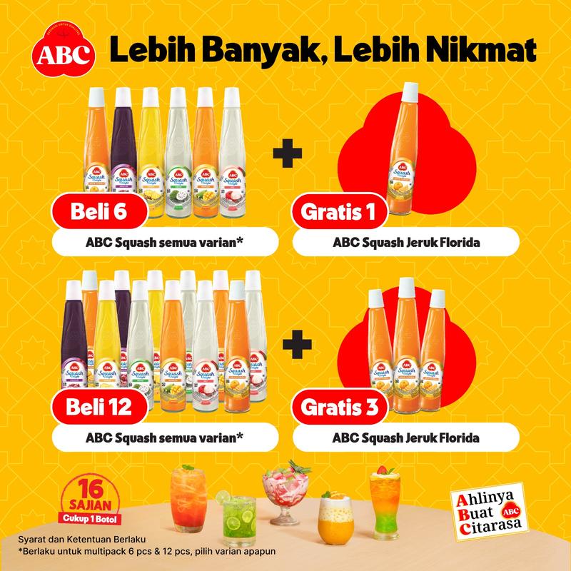 ABC Sirup Squash Delight Jeruk Florida 450 ml Multipack 12 pcs - Get 3 pcs Squash Orange Free 1