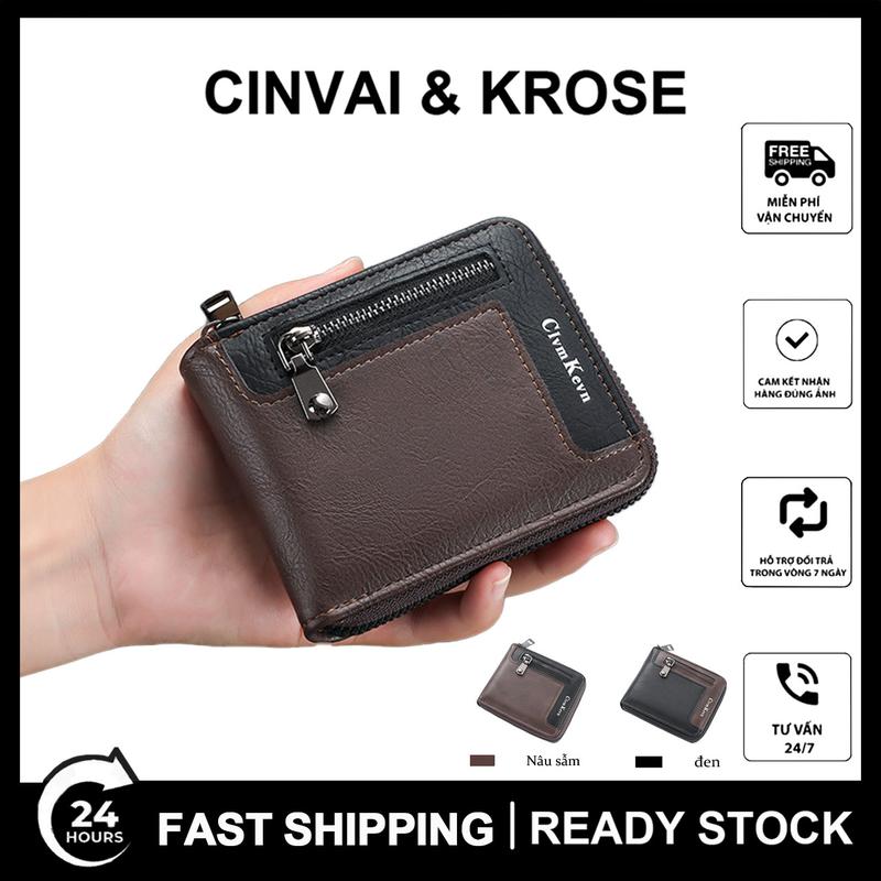 Ví, ví nam, ví ngắn, thư mục xe, clip ID nhận dạng, thay đổi túi dây kéo, dung tích lớn, nhiều khe cắm thẻ, ví hình chữ nhật