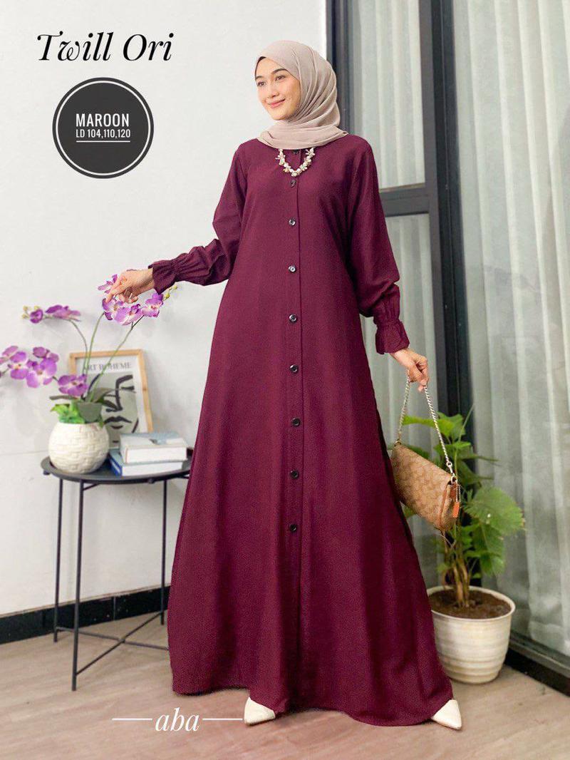 Product Introduction of gamis polos twil ori dress panjang busui tali samping Muslim Twill Kancing Cantik Karet Wudhu Kain Lembut Tebal Kerah Motif Wanita Rayon Katun Mewah Baju Maxi 16
