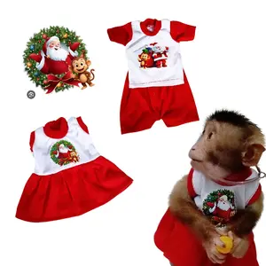 Baju Hewan Monyet Model Kostum Hari Natal dengan Desain Santa dan Monyet Merah Putih untuk Pesta Natal