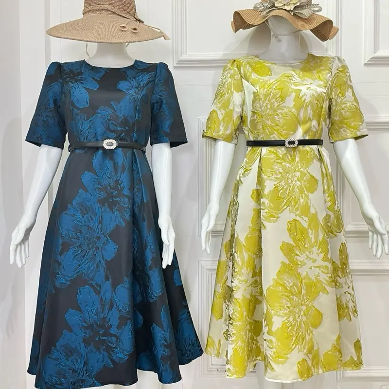 Dress Jaguard Bunga Cantik7831 Mewah /Dress Pesta/Gaun Kondangan Rumah Butik Bellicia 1