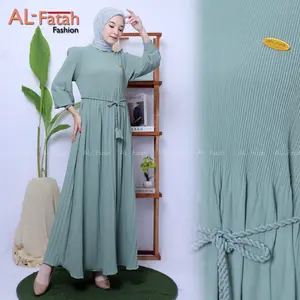 Gamis Plisket Aksen Tali Ikat Pinggang Dress Plisket  Lebaran