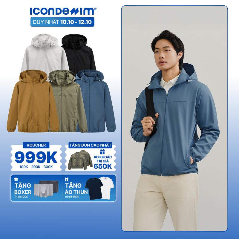 Áo Khoác Dù Nam ICONDENIM Có Nón Mỏng Nhẹ Pocketable Form Regular AKID0196