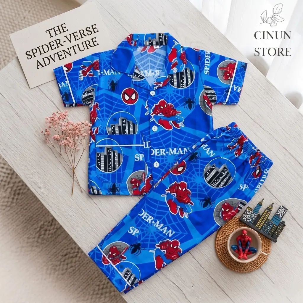 Piyama Anak Motif Spiderman / Baju Tidur Anak Murah / Baju Anak Laki-Laki / Baju Anak Cowok