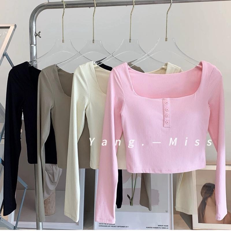  Áo tập tay dài hàng QC. Kiểu áo basic kín đáo giữ ấm   có mút may liền vào áo DS615 