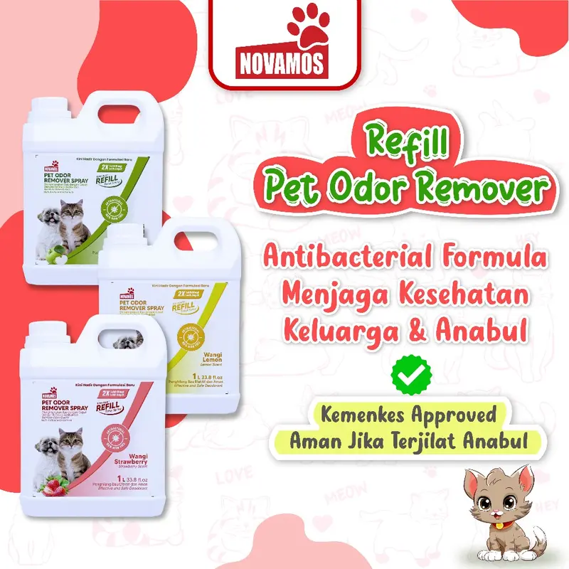 Refill Penghilang Bau Kotoran Kucing & Anjing Novamos ( Kemasan 1 Liter ) - Pet Odor Remover Refill Parfum Pewangi Pengharum Pasir Kucing Penghilang Bau Pesing Kandang Kucing - Novamos Pet Care semprot multipak 2