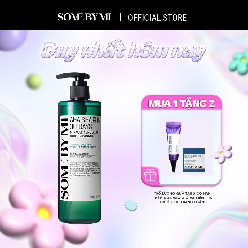 [Quà tặng 1 kem mắt 3ml + 1 kem b5 1.5ml] Some By Mi Sữa tắm hỗ trợ giảm mụn cơ thể AHA-BHA-PHA 30 Days Miracle Acne Clear Body Cleanser 400g