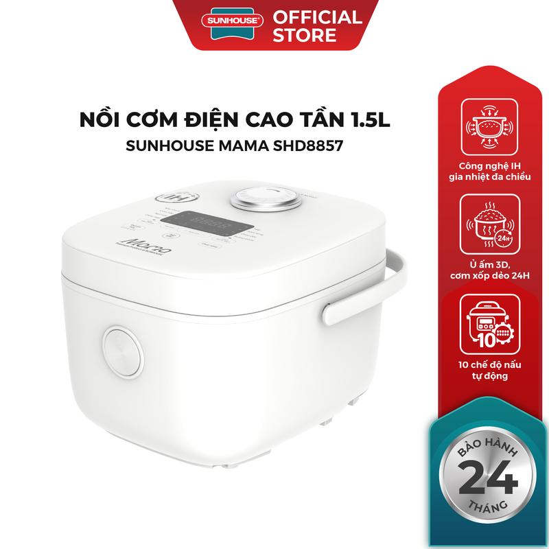 Nồi cơm điện cao tần 1.5L Sunhouse Mama SHD8857 - 10 chế độ nấu tự động - Trang bị ủ ấm 3D - Hẹn giờ 24 tiếng - Công suất 1300W