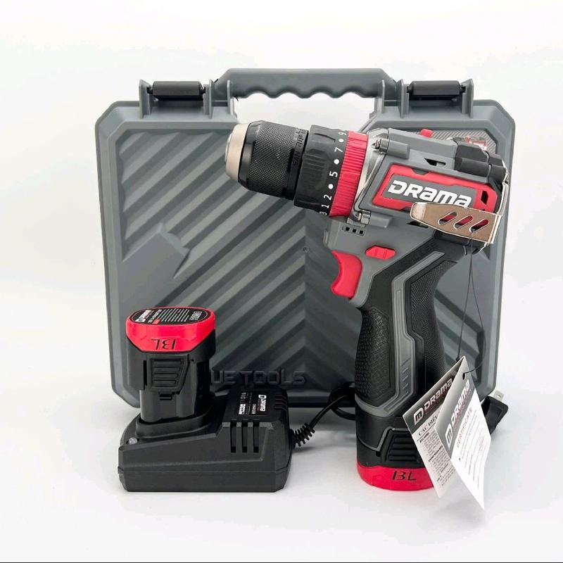 Máy khoan pin 16.8V Drama D-18 động cơ không chổi than đầu kẹp 10mm 3 chức năng có búa 23 cấp trượt 2 pin 4cell