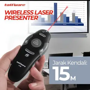 Taffware Pointer Wireless Laser Presenter Model K100 Jarak Kendali 15M Plug and Play Baterai AAA Merah