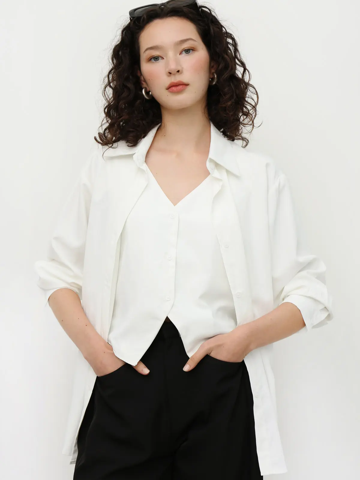 FAKE 2 PIECE VEST SHIRT (WHITE/BLACK) Comfort Blouse Top Womenswear