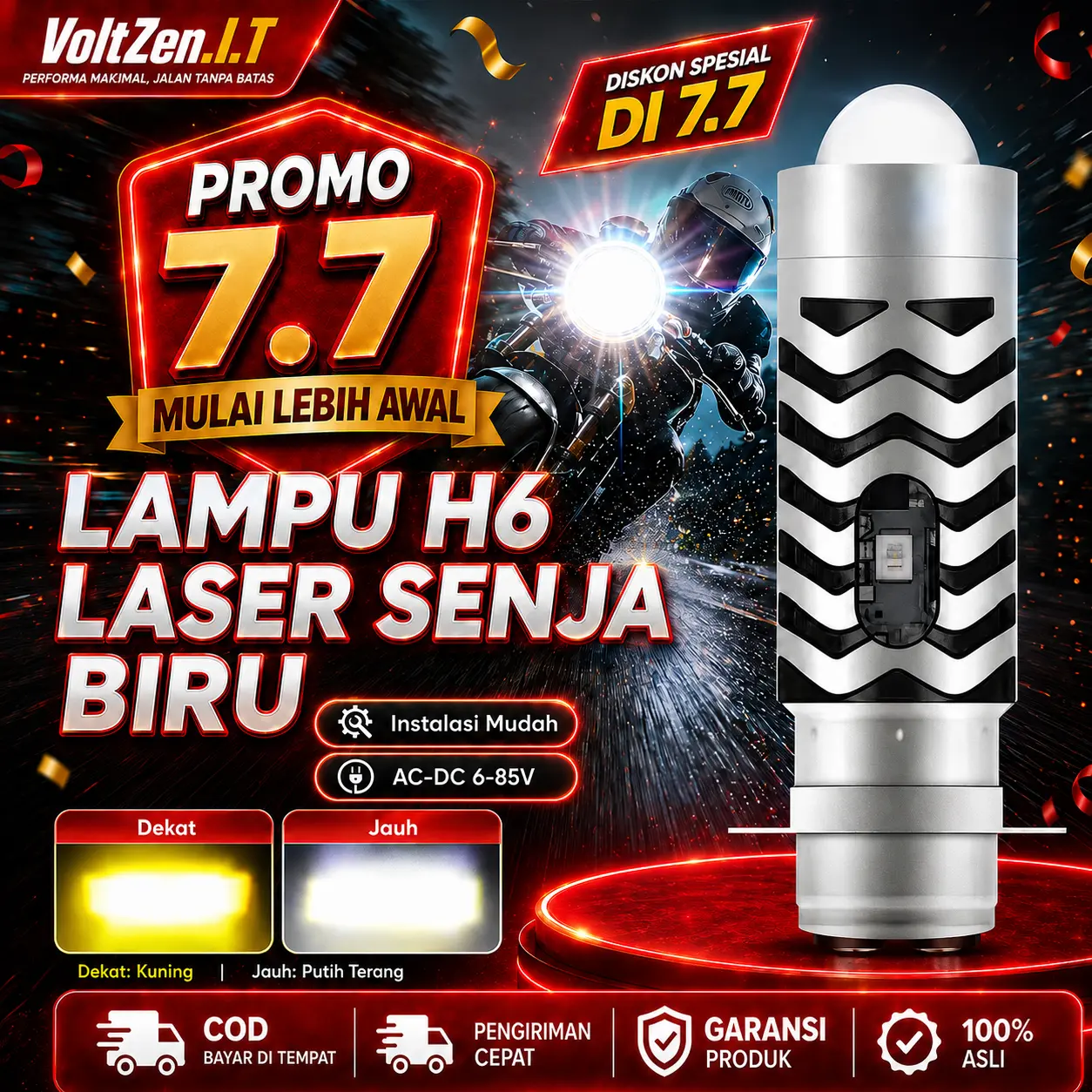 Lampu Utama LED H6 Biled PROJECTOR BLUELENS Modelan Cahaya Biled Flat Cut Kuning Putih Hi Low Car Motorcycle