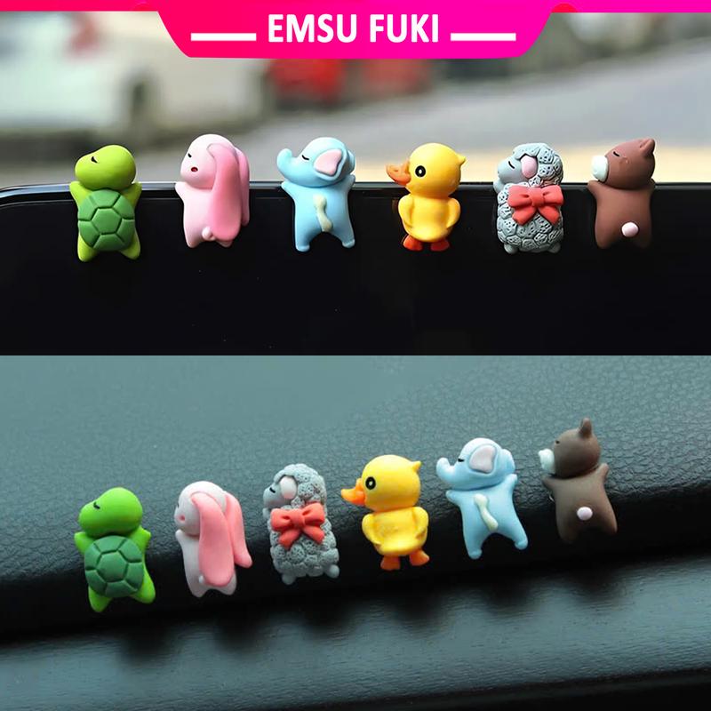 Bộ Mô Hình 6 Con Vật Mini Cute Trang Trí Nội Thất Xe Hơi Chức Năng Gắn Keo Chống Trượt