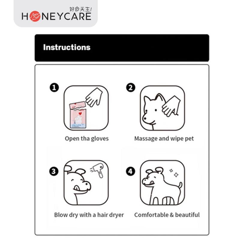 HoneyCare Pet SPA Cleansing Glove Disposable Wipes For Cats & Dogs 5