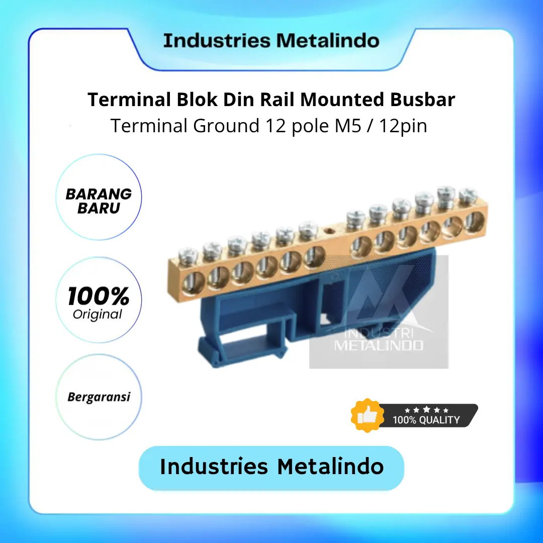 Terminal Blok Din Rail Mounted Busbar Terminal Ground 12 pole M5 / 12pin