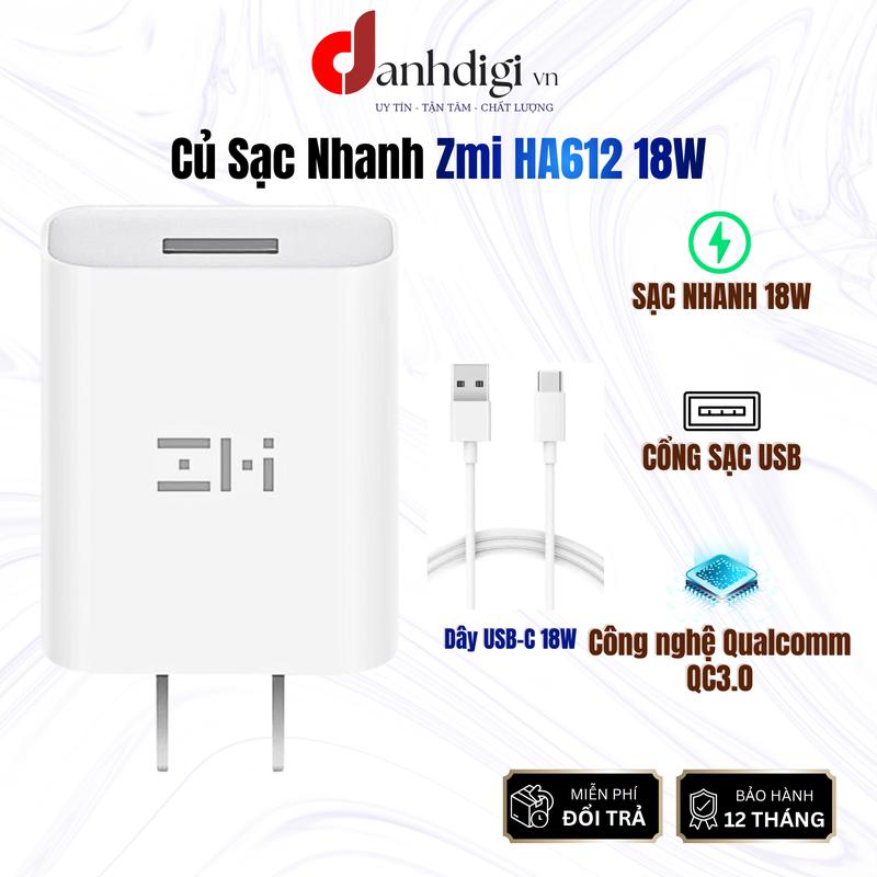 Củ sạc nhanh 18W USB ZMI HA612 cổng sạc USB A Công Nghệ Sạc Nhanh Quick Charge 3.0 sacnhanh android