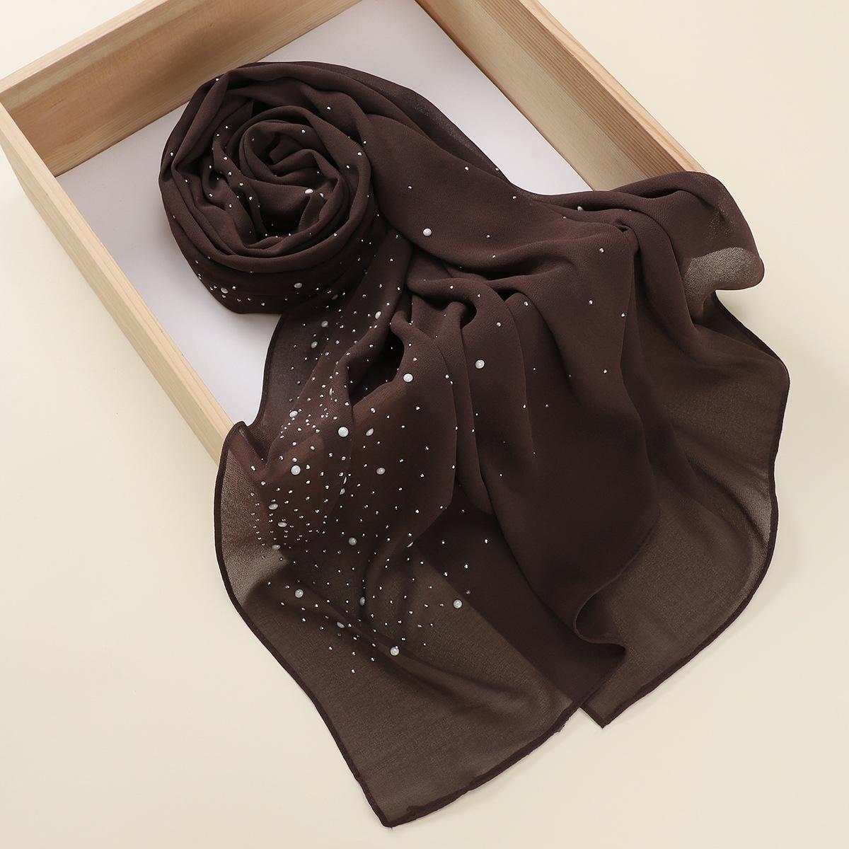Malaysia Indonesia Pearl Chiffon material Baotou scarf rhinestone porcelain decorative fashion headscarf_voghion.com