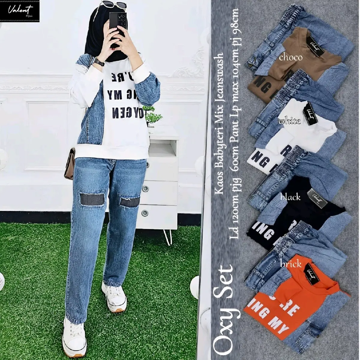oxy set bahan baby Terry mix jeans wash ld 120 pb 60 lp 104 pc 98 aman nyaman dipakai