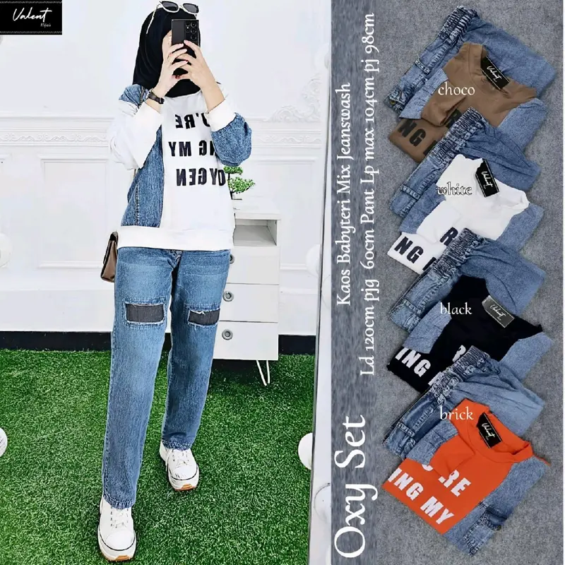 oxy set bahan baby Terry mix jeans wash ld 120 pb 60 lp 104 pc 98 aman nyaman dipakai 0
