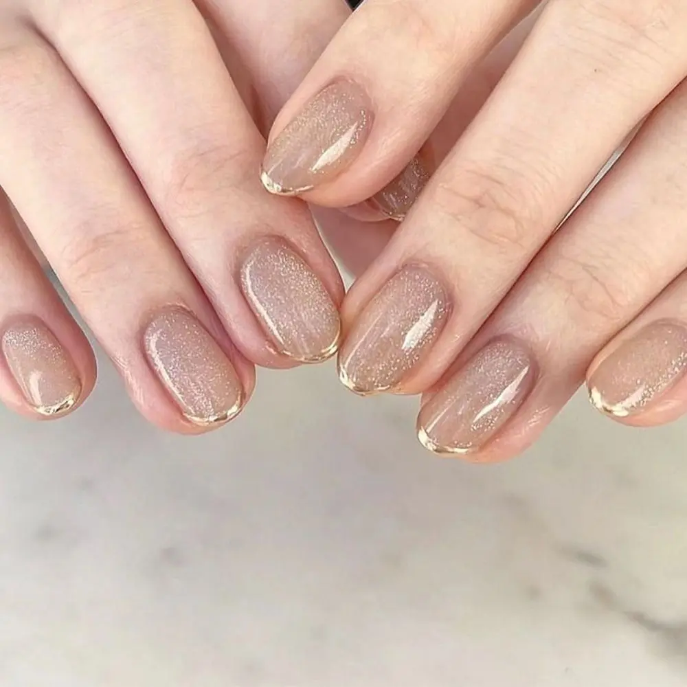 24pcs Short Almond False Nails French Pink Grey Fake Nail Nail Tips DIY Full Cover Detachable