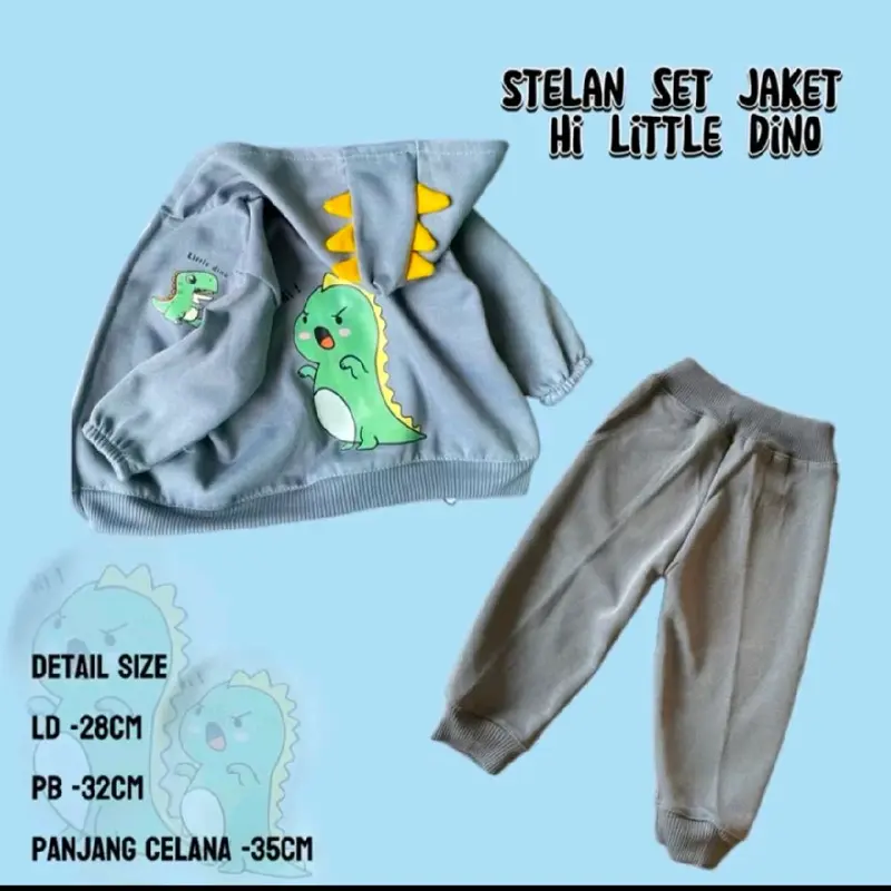 setela jaket bayi motif dino jaket dan celana 0-12 bulan bahan Katun fleece 3
