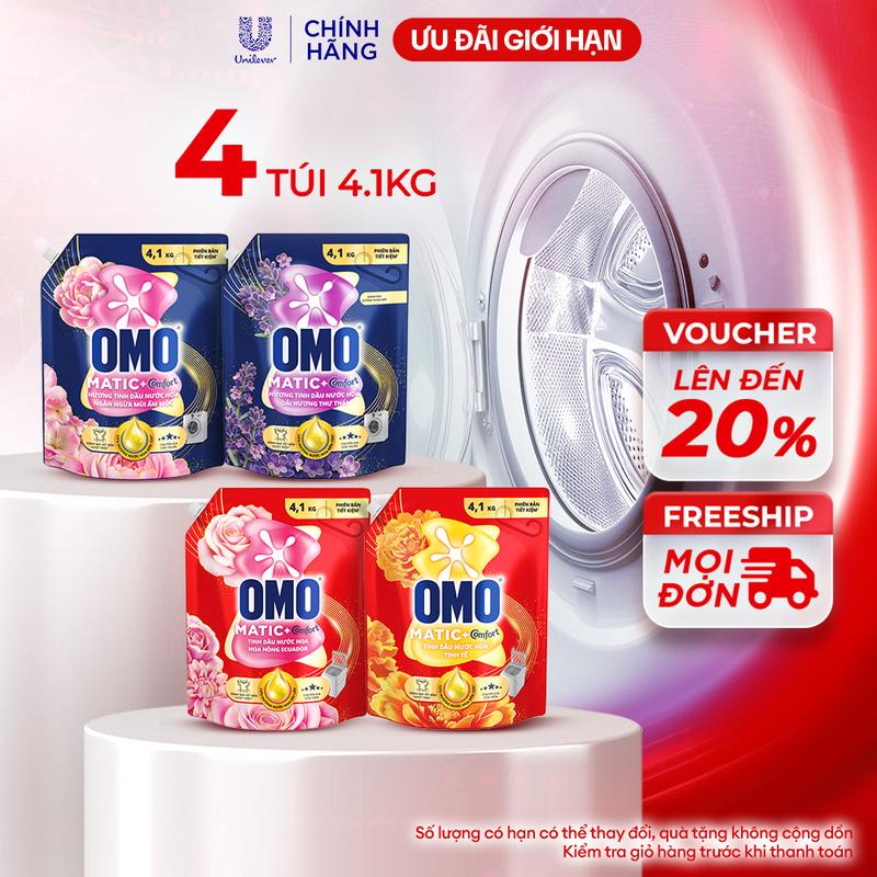 Combo 4 Nước Giặt OMO Matic túi 4.1KG