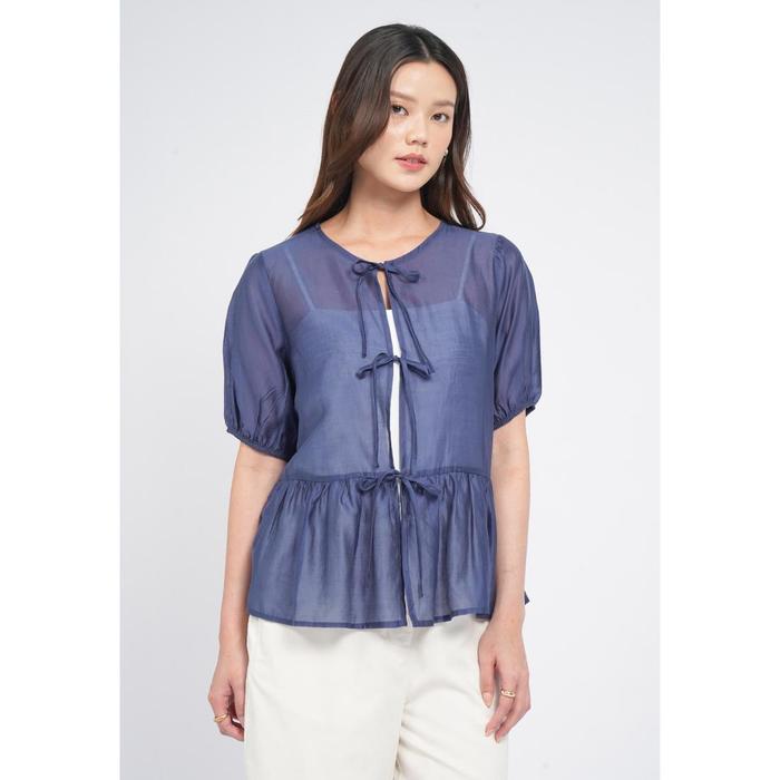 Gambar Et Cetera Round Neck Puff Sleeve Sheer Blouse DARK BLUE - DARK BLUE, 4 dari et cetera Indonesia Kota Bekasi Tokopedia