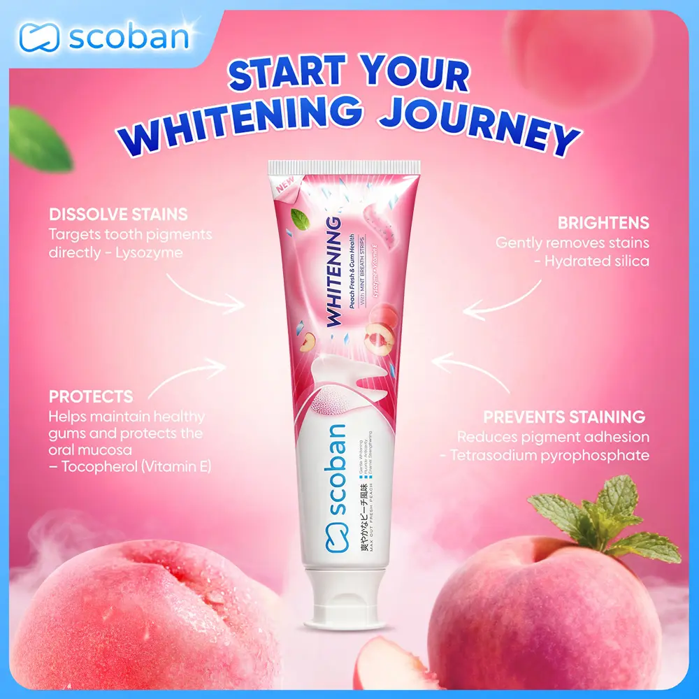 Scoban Peach Fresh Whitening Toothpaste - Dissolves Stains, Brightens ...