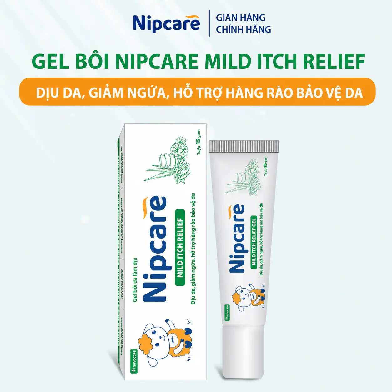 Gel bôi Nipcare Mild Itch Relief 15 gam - Dịu da, giảm ngứa. Phù hợp cho muỗi đốt, côn trùng cắn, chàm sữa, mụn nhọt, mẩn ngứa, hăm tã, hăm cổ...