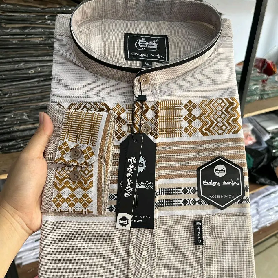 Galery Santri Baju Kemko Kemeja Koko Muslim Pria Motif Songket Lengan Panjang Slimfit Kerah Sanghai Model Terbaru