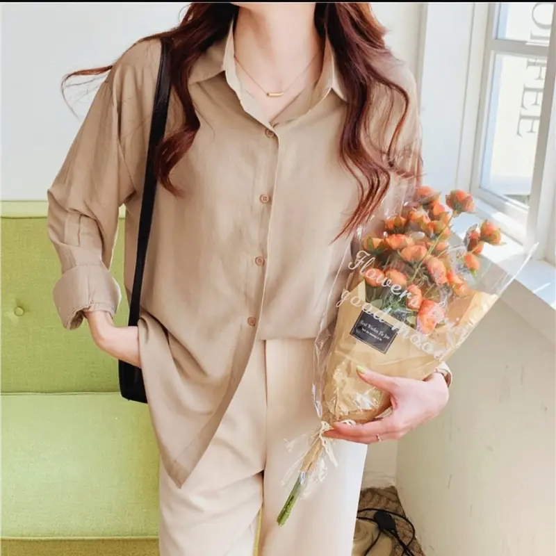 Kemeja Simpel Atasan Wanita Basic Polos Bahan Shakila Twill Premium Nyaman Baju Lengan Panjang  Kekinian 7
