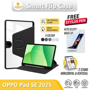 Case For OPPO Pad SE 11 2025 Flipcase Acrylic Casing Rotate 360 Cover Slot Pen Kesing Putar Akrilik Clear Transparent Bonus Stylus Sticker Aesthetic