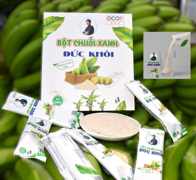 HỘP BỘT CHUỐI XANH NGUYÊN CHẤT ĐỨC KHÔI 500g 25 gói x 20g Tiện lợi mang đi du lịch đi làm đi công tác,... rất tiện.