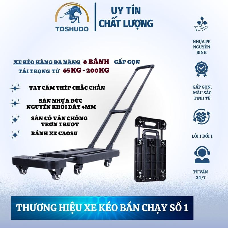 Xe Kéo Hàng - Xe Đẩy Hàng TOSHUDO Nhập Khẩu Gấp Gọn Bản Nâng Cấp Tải Trọng 200kg có bánh xoay 360 độ Tiện Lợi
