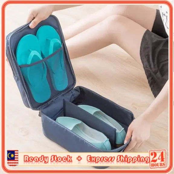 MILANDO Travel Shoe Pouch Shoe Storage Organiser Bag for 3 Pairs of Shoe Beg Kasut (Type 1)