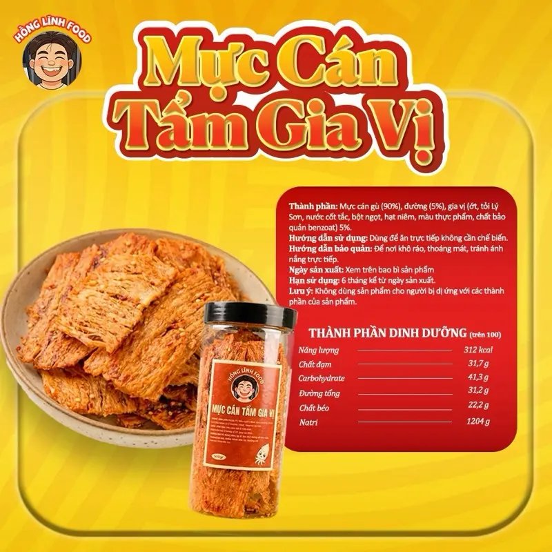 Mực Cán Tẩm Gia Vị Hồng Lĩnh Food - Hũ 150gr/250gr/500gr