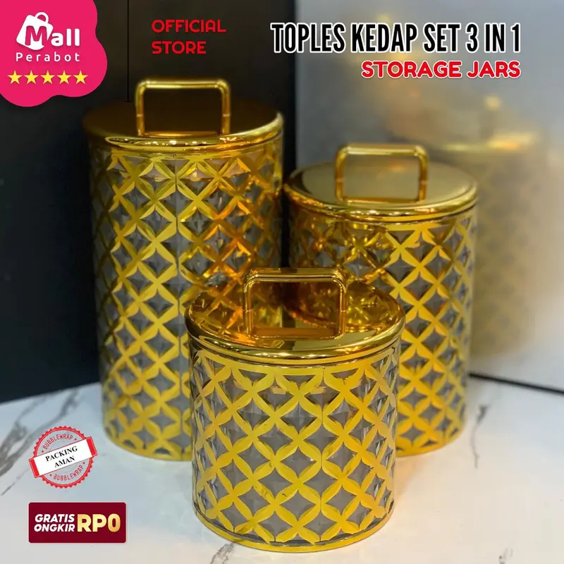 Mall Perabot | Toples Akrilik Kedap Udara | Toples Gagang Set 3 in 1 | Stoples Jars Penyimpanan Makanan / Snack / Kue 1