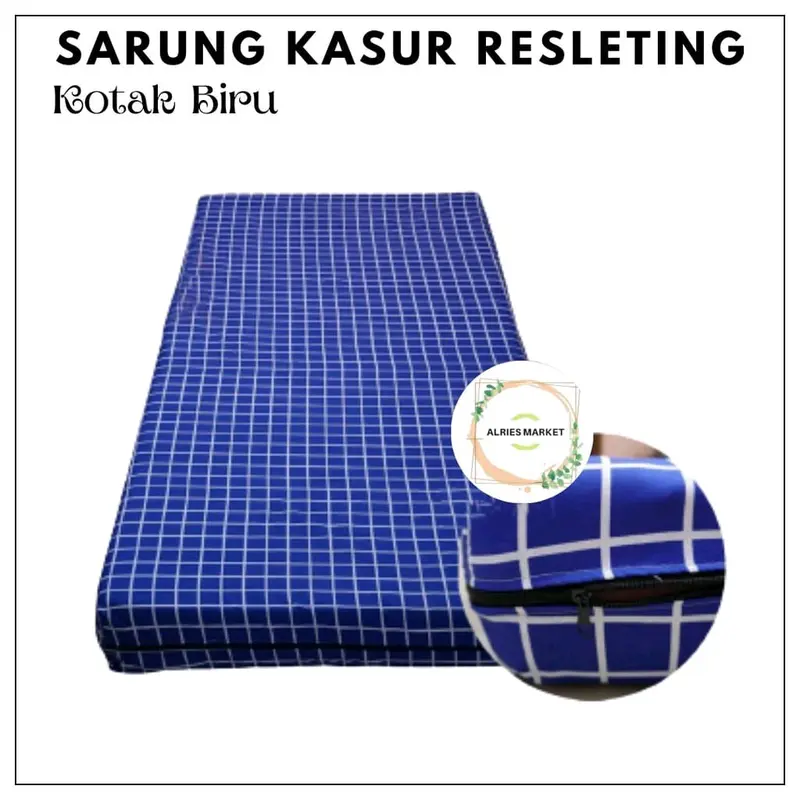 Sarung kasur busa Resleting Bahan poliester motif kotak Hitam,Navy,Abu-Abu All size Terlaris dan Termurah 1