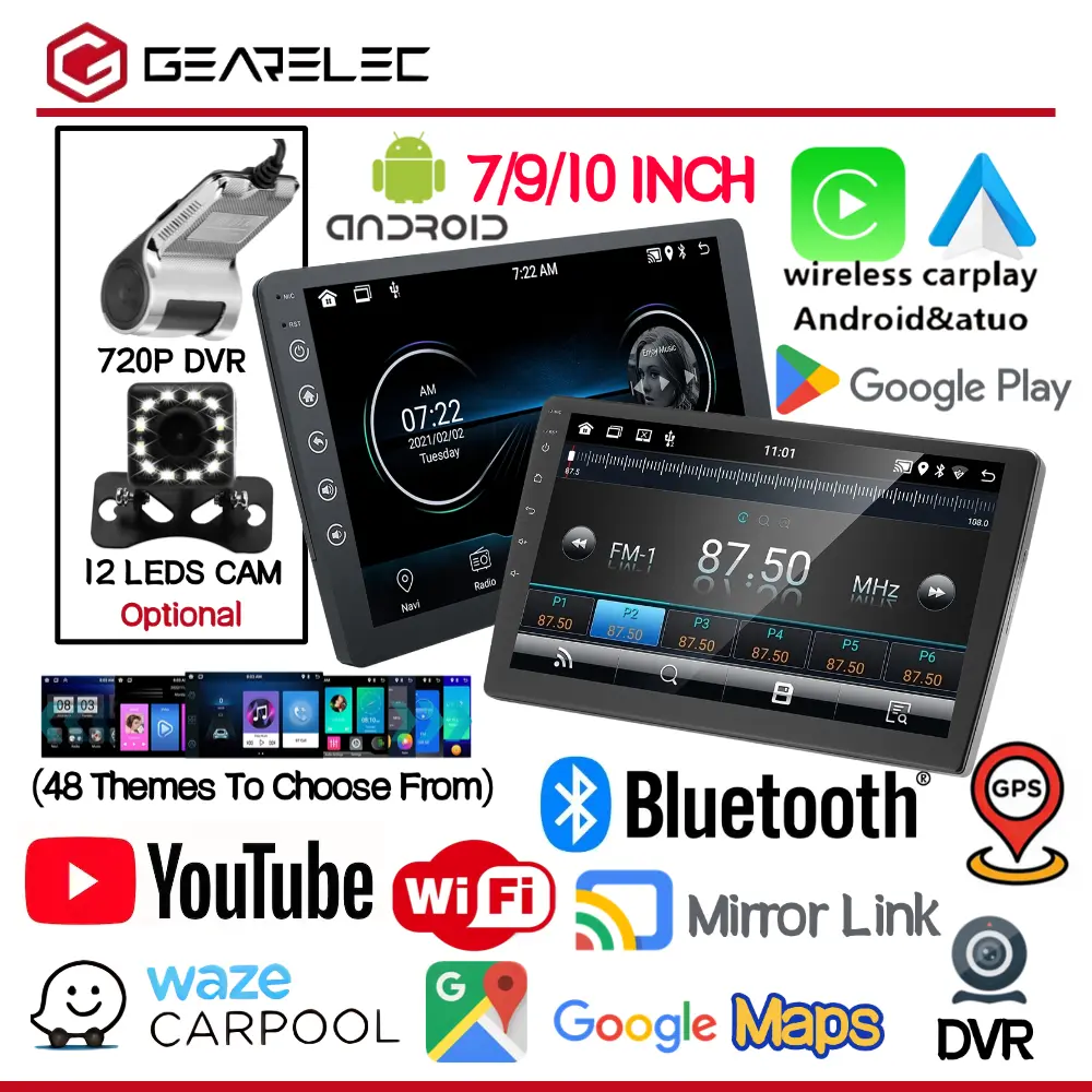 GEARELEC Android 13 Car Stereo Radio 7/9/10 inch 2.5D IPS Screen