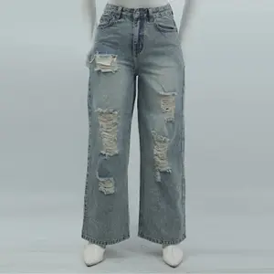 Highwaist Straight ripped jeans wanita，Mode dan kepribadian 8860