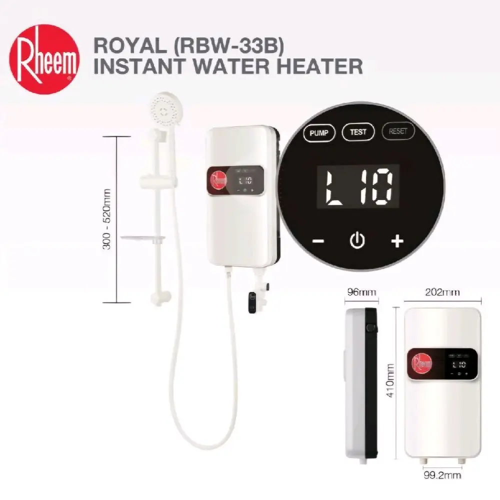 Standard Price Rheem Royal RBW-33B Electric Instant Water Heater with Digital Display and Advanced Protection