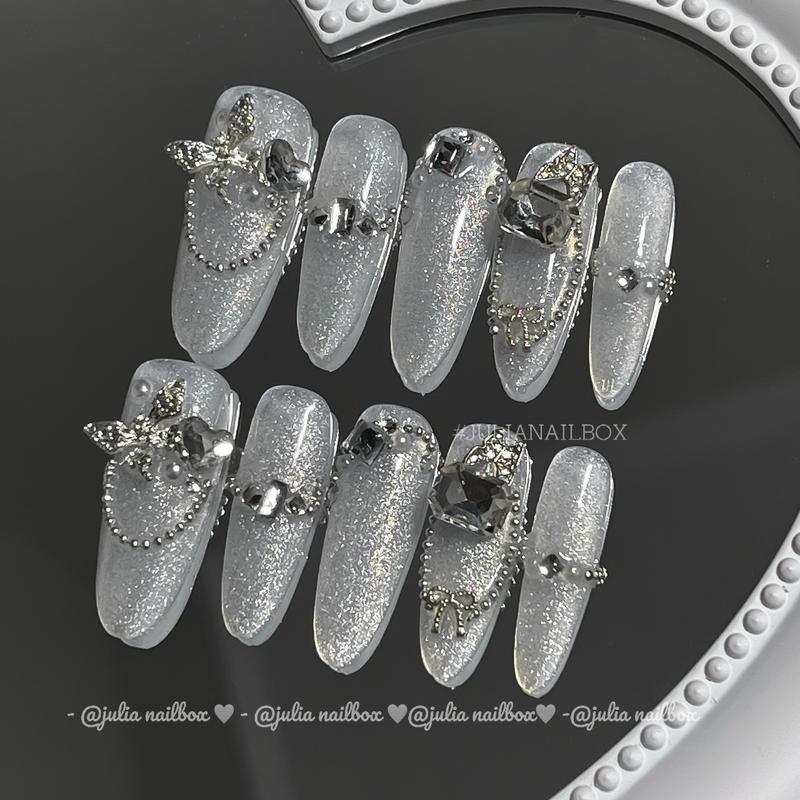 JuliaNailbox Mã 412 mắt mèo siêu sáng Móng tay giả thiết kế thủ công sơn gel tặng kèm keo miếng dán dũa bông cồn gắn dễ dàng tiện lợi có thể tái sử dụng