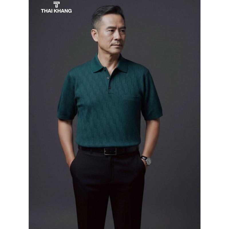 Áo polo nam trung niên cao cấp Thái Khang chất Mông Tơ Ghi mềm mịn họa tiết sang trọng ATK54