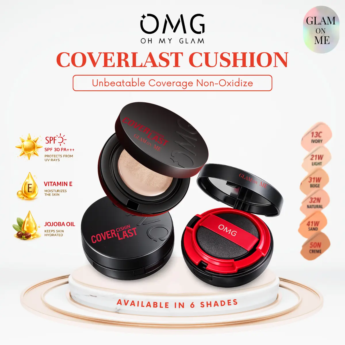 OMG Oh My Glam Coverlast Cushion 15g - Cushion Foundation Full Coverage Tahan Lama & Ringan di Wajah