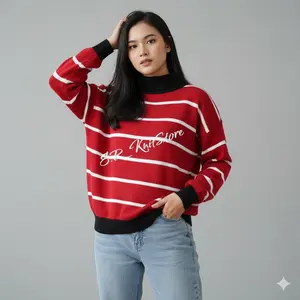 E.R Knit Sweater Atasan Wanita Melan Stripe Over Size Premium untuk Wanita - Knitwear Panjang
